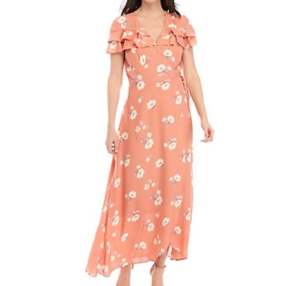 JUNE & HUDSON floral wrap ruffle midi dress